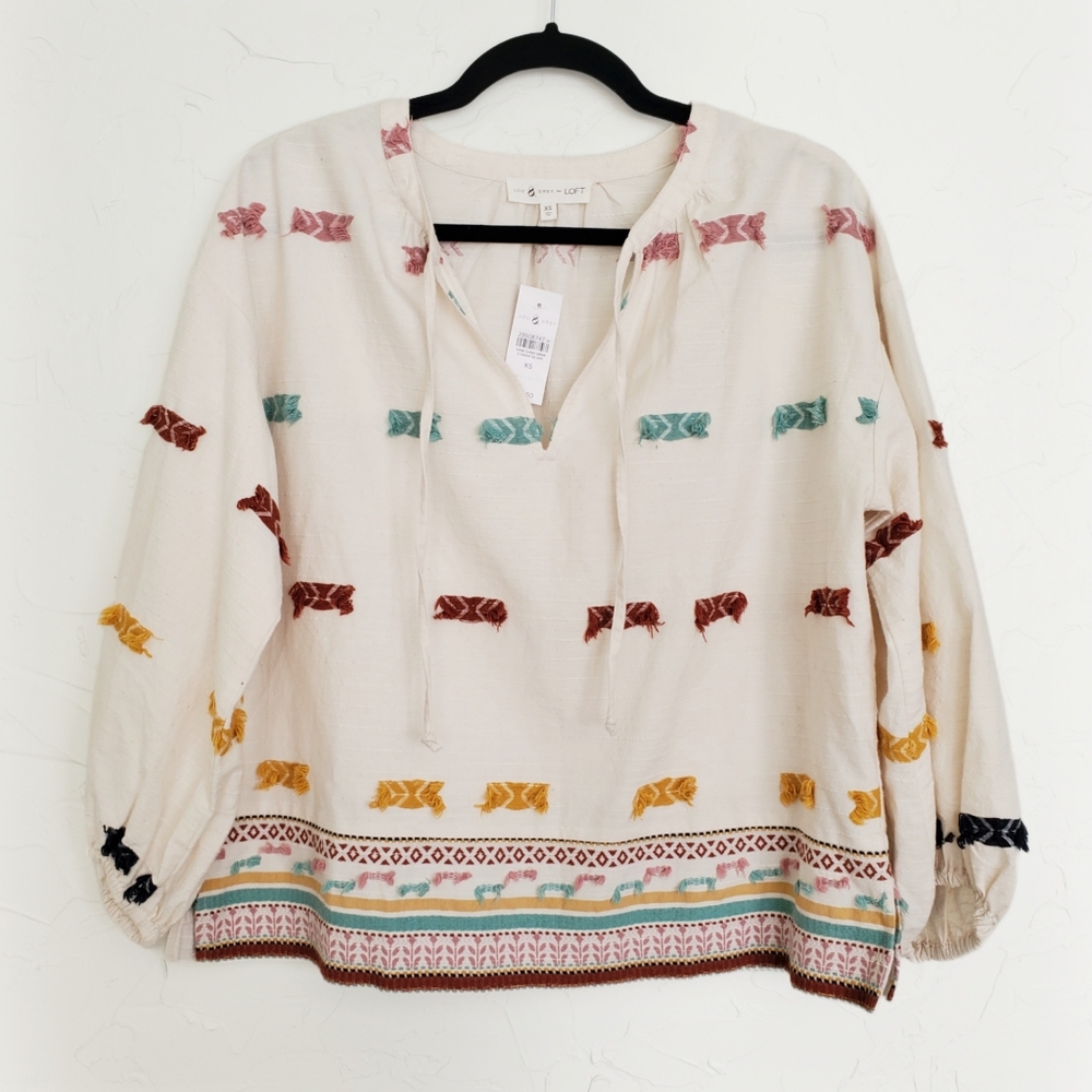 NWT Lou & Grey Embroidered Textured Boho Colorful Top - Picture 2 of 12